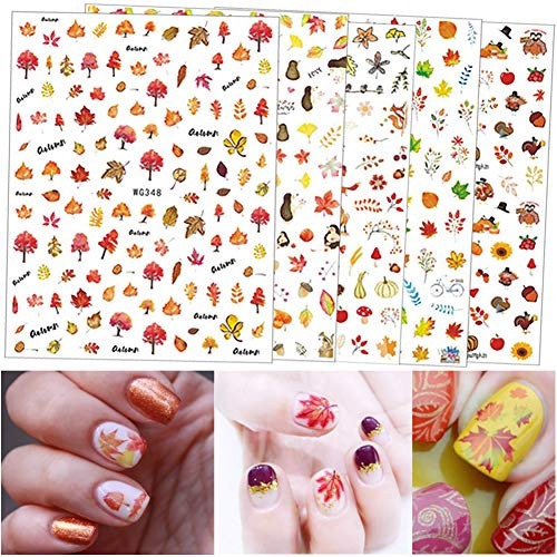 5 Sheets Fall Nail Art Stickers 3D Maple Leaves Nail Decals Autumn Nails Design Supply Pumpkin Turkey Maple Leaf Nail Art Accessories Self Adhesive Manicure Charms Thanksgiving Nails Art Sticker