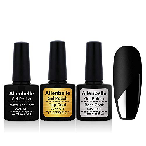 Allenbelle No Wipe Glossy Mirror Top Coat Matte Top Coat Base Coat For Gel Nail Polish UV LED Soak Off Gel Nail Polish Kit