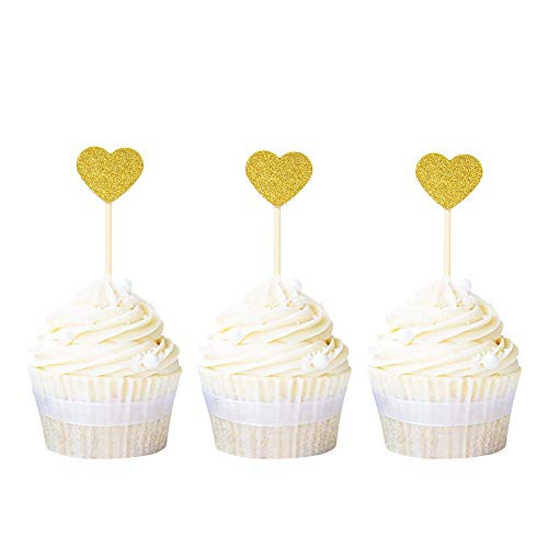 Ercadio Gold Glitter Heart Cupcake Toppers Sweet Love Theme Cupcake Picks Wedding Engagement Bridal Shower Birthday Party Cake Decorations 40 PCS Ercadio Gold Glitter Heart Cupcake Toppers Sweet Love Theme Cupcake Picks Wedding Engagement Bridal Shower Birthday Party Cake Decorations 40 PCS