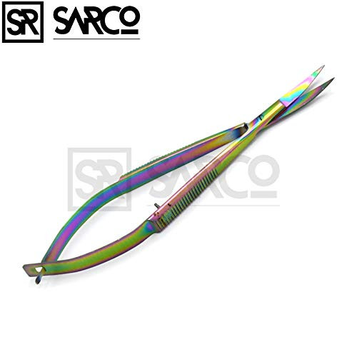 SARCO PRO Curved Rainbow Colored Titanium Tipped EZ Snips (4.5in) Embroidery Scissors