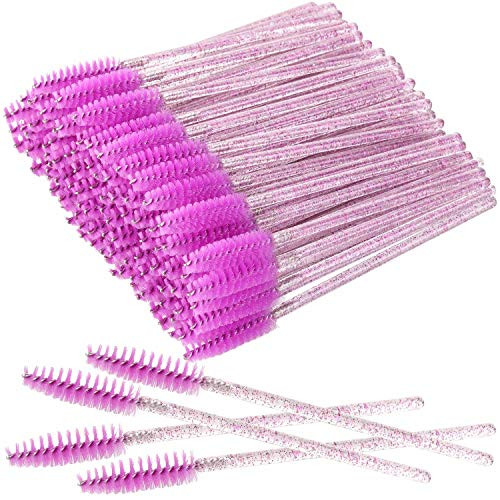 200 Disposable Eyelash Brush Mascara Wands Spoolies for Eye Lashes Extension Eyebrow and Makeup Purple