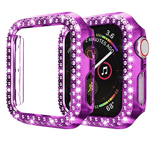 Compatible with Apple Watch Series 5  4  3  2  1  Bling Rhinestone Protector Bumper case for Apple Watch 38mm 40mm 42mm 44mm Women Girl  Purple  40mm