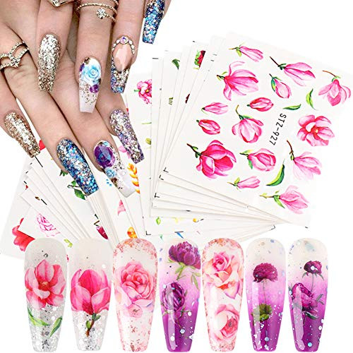 Flower Nail Art Stickers Nail Accessories Decals 24 Sheets Water Transfer Nail Stickers Colorful Rose Floral Butterfly Design Nails Supply for Women Manicure Tips DIY Nail Art Decoration Flower Nail Art Stickers Nail Accessories Decals 24 Sheets Water Transfer Nail Stickers Colorful Rose Floral Butterfly Design Nails Supply for Women Manicure Tips DIY Nail Art Decoration