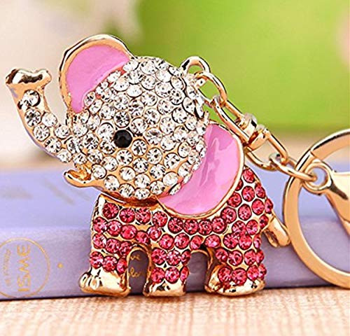 Cute Big Standing Elephant Keychain Sparkling Keyring Crystal Purse Pendant Rhinestones Handbag Charm  Pink