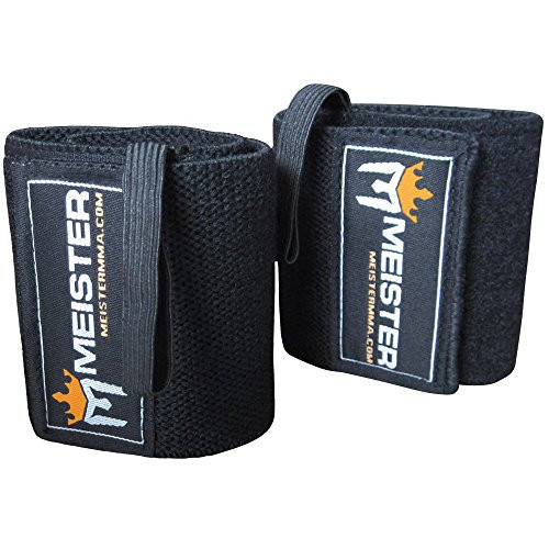 Elastic Support Lifting Wrist Wraps w Thumb Loop  Pair    Black