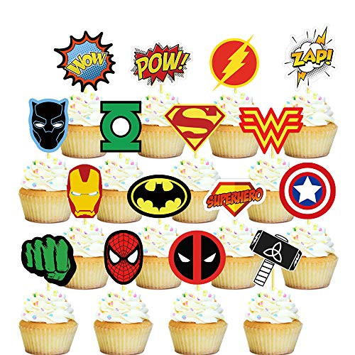 32 Superhero Cupcake Toppers Cake Topper Decorations Birthday Party Supplies for Fans of Super Hero