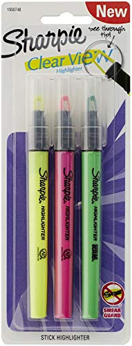Sharpie Clear View Stick Highlighter  Narrow Chisel Tip  Assorted Colors  3 Pack