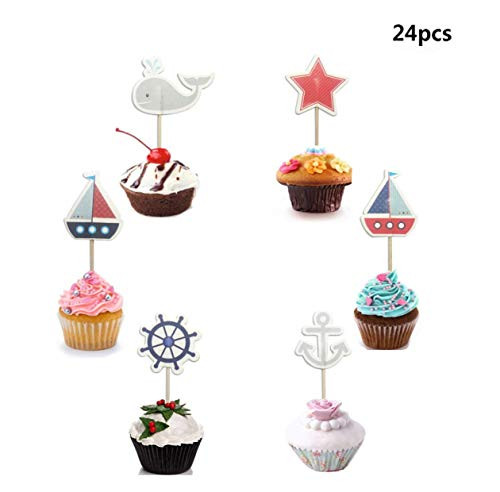 Maydolbone 24Pcs Nautical Cupcake Toppers ?Food Picks Baby Shower Decor and Cupcake Party Favors