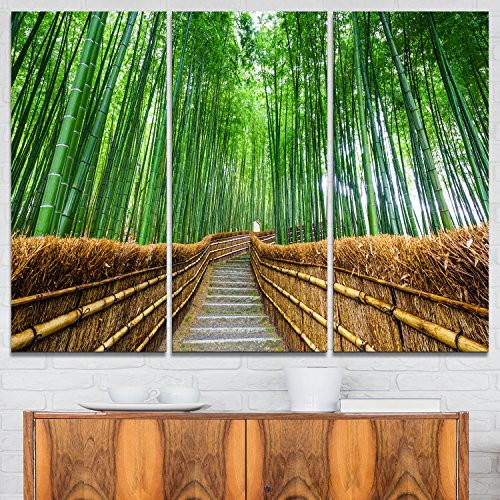 Designart Path to Bamboo Forest-Landscape Photo Canvas Art Print-36x28in-Multipanel 3 Piece, 36x28-3 Panels Green
