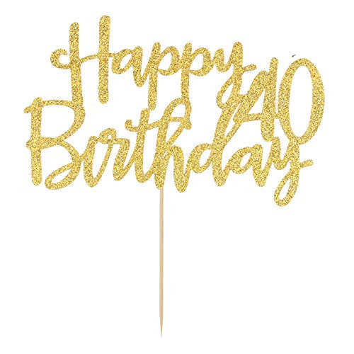 Double Sided Gold Glitter Happy 40th Birthday Cake Topper   Hello 40  Cheers to 40  40   Fabulous Party Decoration