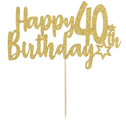 Gold Glitter Happy 40th Birthday Cake Topper Cheers to 40 Years Hello 40 40   Fabulous Party Decoration