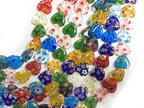 ALL in ONE Millefiori Lampwork Glass Beads for Jewelry Making DIY  12mm Flat Heart