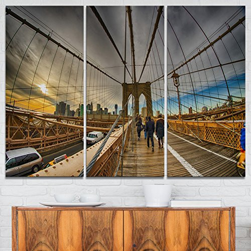 Strolling on Brooklyn Bridge Landscape Photo on Canvas Art Wall Photgraphy Artwork Print