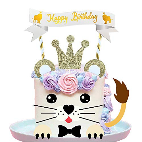 Ainuioi Glitter Lion Cake Toppers And The lion king Happy Birthday Cake Topper Zoo Theme Birthday Party Supplies Cake Decorations