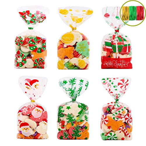 VEYLIN 120Pcs Christmas Cellophane Goody Bags Xmas Cello Candy Bags with Ties for Holiday Party Favors VEYLIN 120Pcs Christmas Cellophane Goody Bags Xmas Cello Candy Bags with Ties for Holiday Party Favors