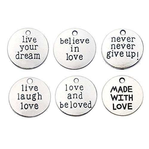 iloveDIYbeads 30pcs Inspiration Words Charms Craft Supplies Mixed Round Words Charms Pendants for Jewelry Making Crafting Findings Accessory for DIY Necklace Bracelet  M284