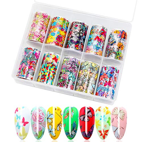 10 Rolls Butterfly Holographic Nail Foil Transfer Sticker Set MWOOT Starry Sky Nail Art Stickers  Tips Wraps Decals Manicure Decoration Kit  4cm x 100cm