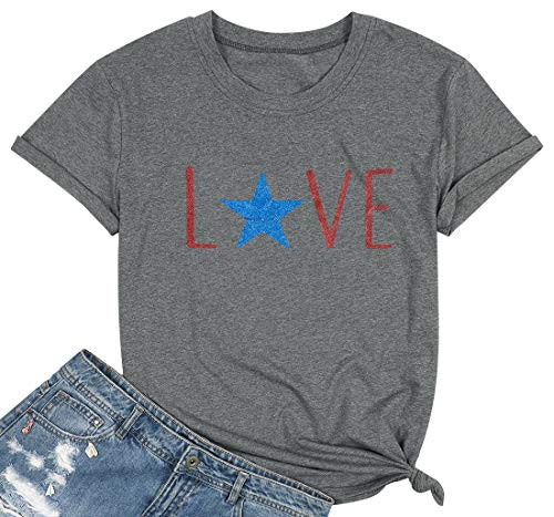 MAXIMGR Women s American Flag T Shirt American Star Stripe Print Patriotic Top Tees July 4th Short Sleeve Casual Shirt Tops Gray L MAXIMGR Women s American Flag T Shirt American Star Stripe Print Patriotic Top Tees July 4th Short Sleeve Casual Shirt Tops Gray L