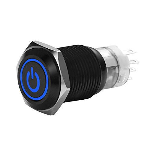 WerFamily 16mm Momentary Push Button Switch 1NO 1NC SPDT ON Off Waterproof Round Black Shell Aluminum Alloy with Blue LED Angel Eye   Power Indicator