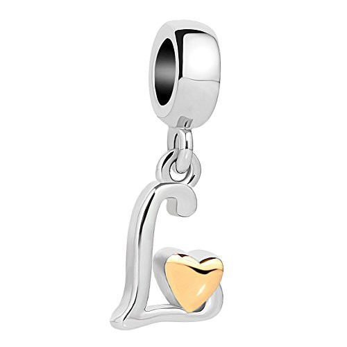 QueenCharms Initial A Z Letter Charm Golden Heart Alphabet Dangle Beads for Bracelets   Necklaces  L