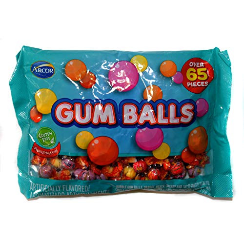 Arcor  1  Bag Gum Balls Assorted Flavors   Over 65 Pieces Individually Wrapped Chewing Gum   Bubble Gum  Orange  Peach  Cherry  Tutti Frutti Flavors   Net Wt  7 oz