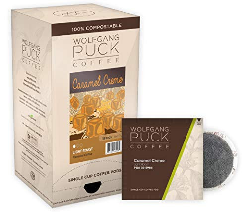 Wolfgang Puck Soft Coffee Pods  Caramel Cream Gram Coffee  9 5 Gram  18 Count