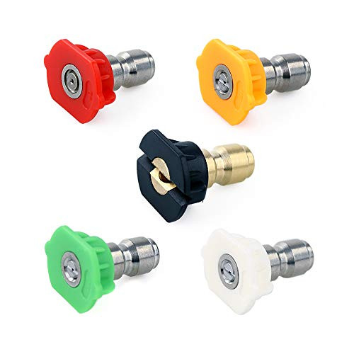 TEVEZ Pressure Washer Spray Nozzle Tips  Multiple Degrees 1 4  Quick Connector 5 Pack 4000 PSI 2 5 GPM