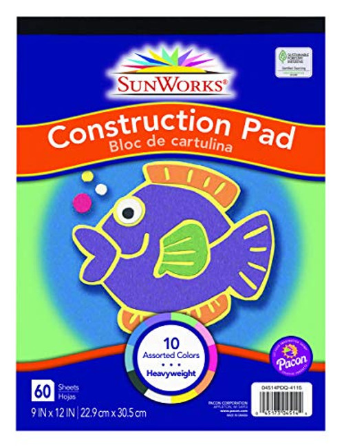 Pacon 60 Sheet 9x12  Construction Pad  Heavyweight 10 Colors