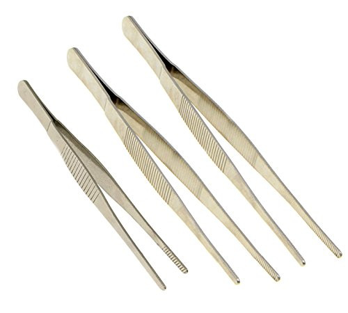 YXQ Tweezers with Serrated Round Tips Thumb Dressing Forceps Stainless Steel Silver Tone  3Pcs