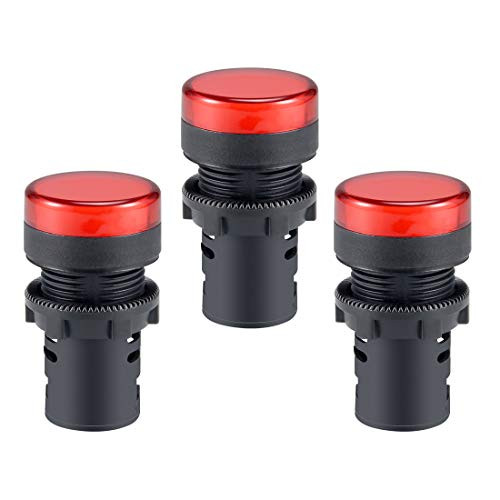uxcell 3Pcs Red Indicator Light AC DC 24V  22mm Panel Mount  for Electrical Control Panel  HVAC  DIY Projects