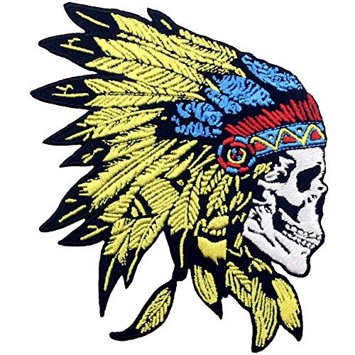 ZEGINs Native American Skull Headdress Patch Embroidered Applique Iron On Sew On Emblem