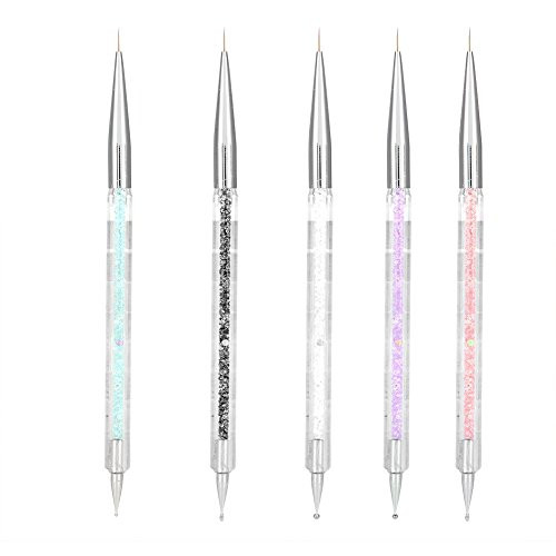 5PCS Double Heads Nail Art Liner Brushes UV Gel Painting Acrylic Nail Design Nylon Brush Pen Salon  Nail Dotting Painting Drawing Polish Brush Pen Tools  Nail Art Tools Set