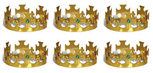 Beistle S60250-GDAZ6 Plastic Jeweled King's Crowns 6 Piece, Adjustable Multicolor