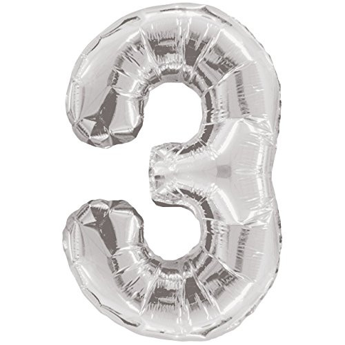 Kaleidoscope 34  Jumbo Number 3  Three  Foil Mylar Balloon  Silver