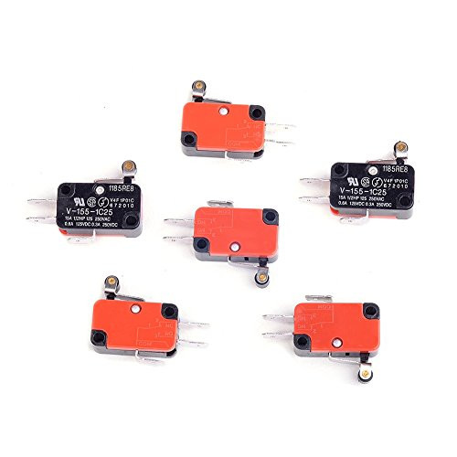 Cylewet 6Pcs SPDT V 155 1C25 Micro Limit Switch Short Hinge Roller Lever Arm for Arduino  Pack of 6  CYT1081