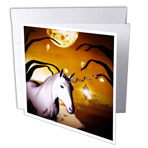 White Unicorn In Front Of Full Moon With Fairies   Greeting Card  6 x 6 inches  single  gc 49005 5