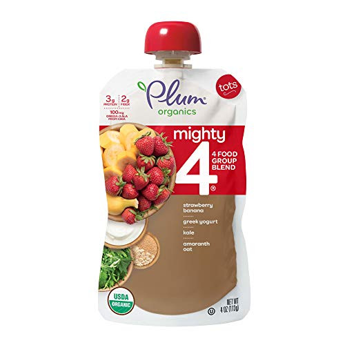 Plum Organics Tots Mighty 4 Toddler Food  Strawberry  Banana  Kale  Greek Yogurt  Oat and Amaranth  4 Ounce  Pack of 6