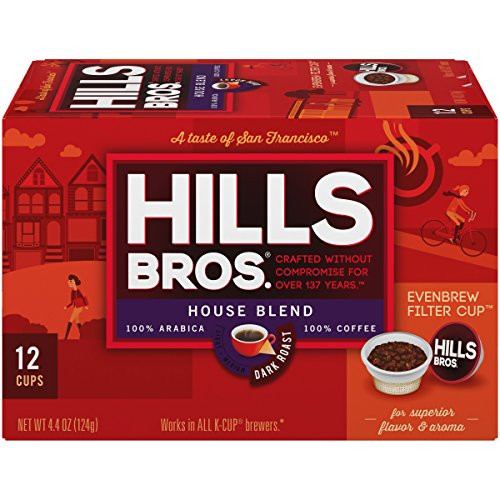 Hills Bros Single Serve Coffee Pods House Blend Dark Roast 100 Premium Arabica Coffee Compatible with Keurig K Cup Brewers 12 Count Hills Bros Single Serve Coffee Pods House Blend Dark Roast 100 Premium Arabica Coffee Compatible with Keurig K Cup Brewers 12 Count