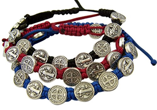 Catholic Brands Saint Benedict Evil Protection Medal on Adjustable Cord Bracelet  Set of 3  8 Inch