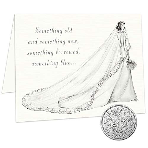 Old Sixpence Coin and Wedding Card for Bride  Something Old  Something New  Something Borrowed  Something Blue  and a Sixpence for Her Shoe