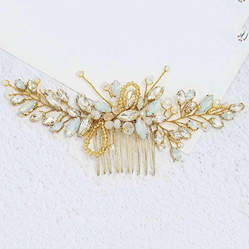 Brishow Wedding Hair Comb Rhinestones Opal Crystal Vintage Bridal Hair Clips Accessories for Women and Girls  Gold