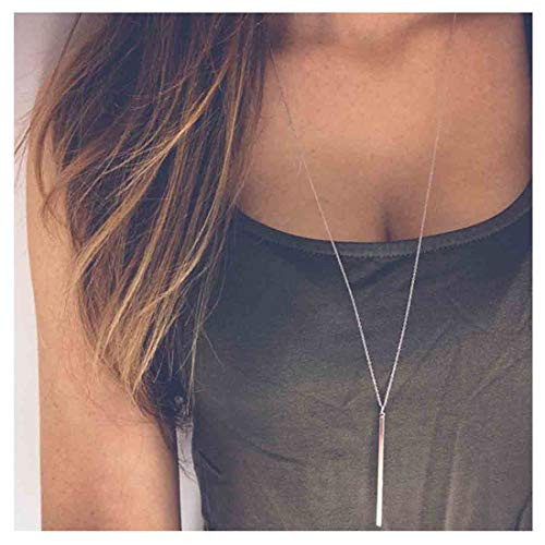 Olbye Bar Pendent Necklace Long Vertical Necklaces Jewelry for Women and Girls Minimal Necklace  Silver