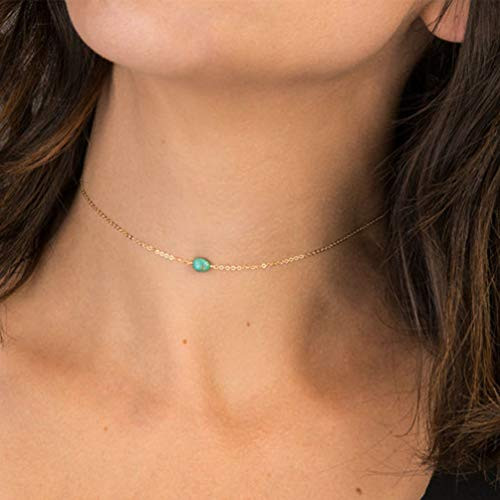 Yalice Dainty Turquoise Choker Necklace Chain Beaded Short Necklaces Jewelry for Women and Girls Gold Yalice Dainty Turquoise Choker Necklace Chain Beaded Short Necklaces Jewelry for Women and Girls Gold