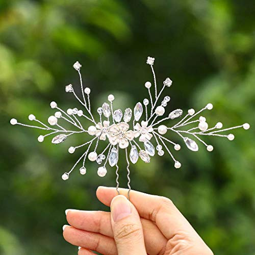 Fstrend Bridal Wedding Hair Pins Clip Silver Sparkly Rhinestones Flower Hairpin Pearl Bride Hair Accessories for Women and Girlss silver Fstrend Bridal Wedding Hair Pins Clip Silver Sparkly Rhinestones Flower Hairpin Pearl Bride Hair Accessories for Women and Girlss silver