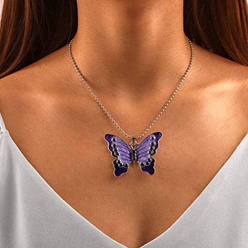 Ursumy Dainty Necklace Silver Beaded Necklaces Chain Purple Butterflies Pendant Necklaces Jewelry for Women and Girls