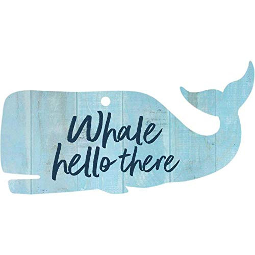 P  Graham Dunn Whale Hello There Nautical Blue 3 x 2 Wood Hanging Gift Wrap Tag Charms Set of 5