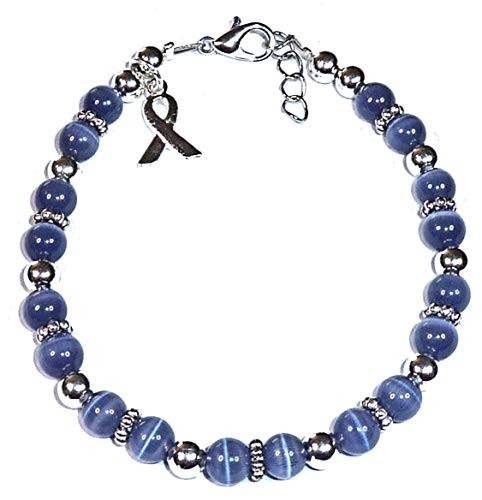 Cancer Awareness Bracelet  for Showing Support or Fundraising Campaign  Adult Size with Extension  6mm Cat s Eye Beads  Comes Packaged   Stomach Cancer   Periwinkle