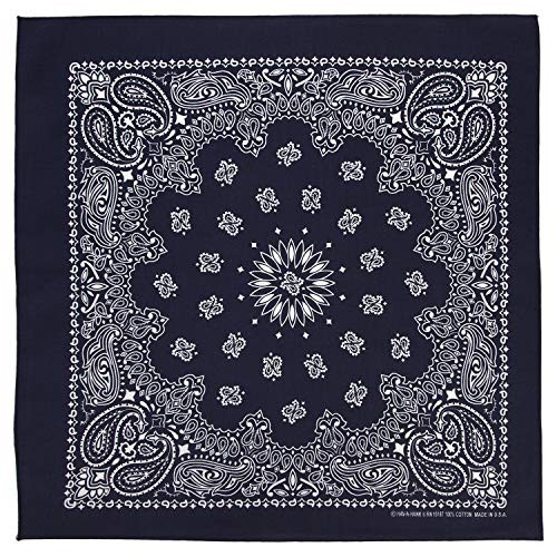 100 Cotton Western Paisley Bandanas  22 inch x 22 inch  Made in USA   Navy Single Piece 22x22   Use For Handkerchief  Headband  Cowboy Party  Wristband  Head Scarf   Double Sided Print