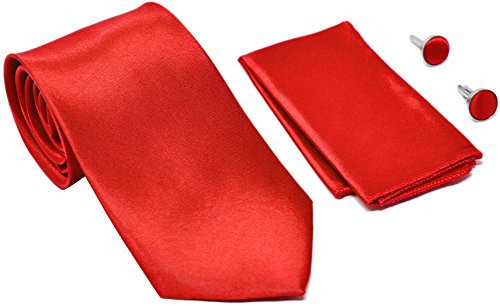 Kingsquare Solid Color Men s Tie  Pocket Square  and Cufflinks matching set  Red Orange