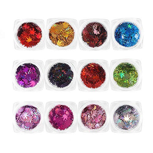 Aysekone 12 Boxes Fall Nail Sticker Decal DIY Colored Leaf Sequins Laser Nails Art Glitters Thin Paillette Flakes Stickers Colorful Confetti Sticker Christmas Manicure Nail Manicure Deca